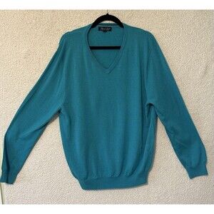 Garret Scott‎ Extra Fine Merino Wool Sweater V-Neck Turquoise Men's Size XL
